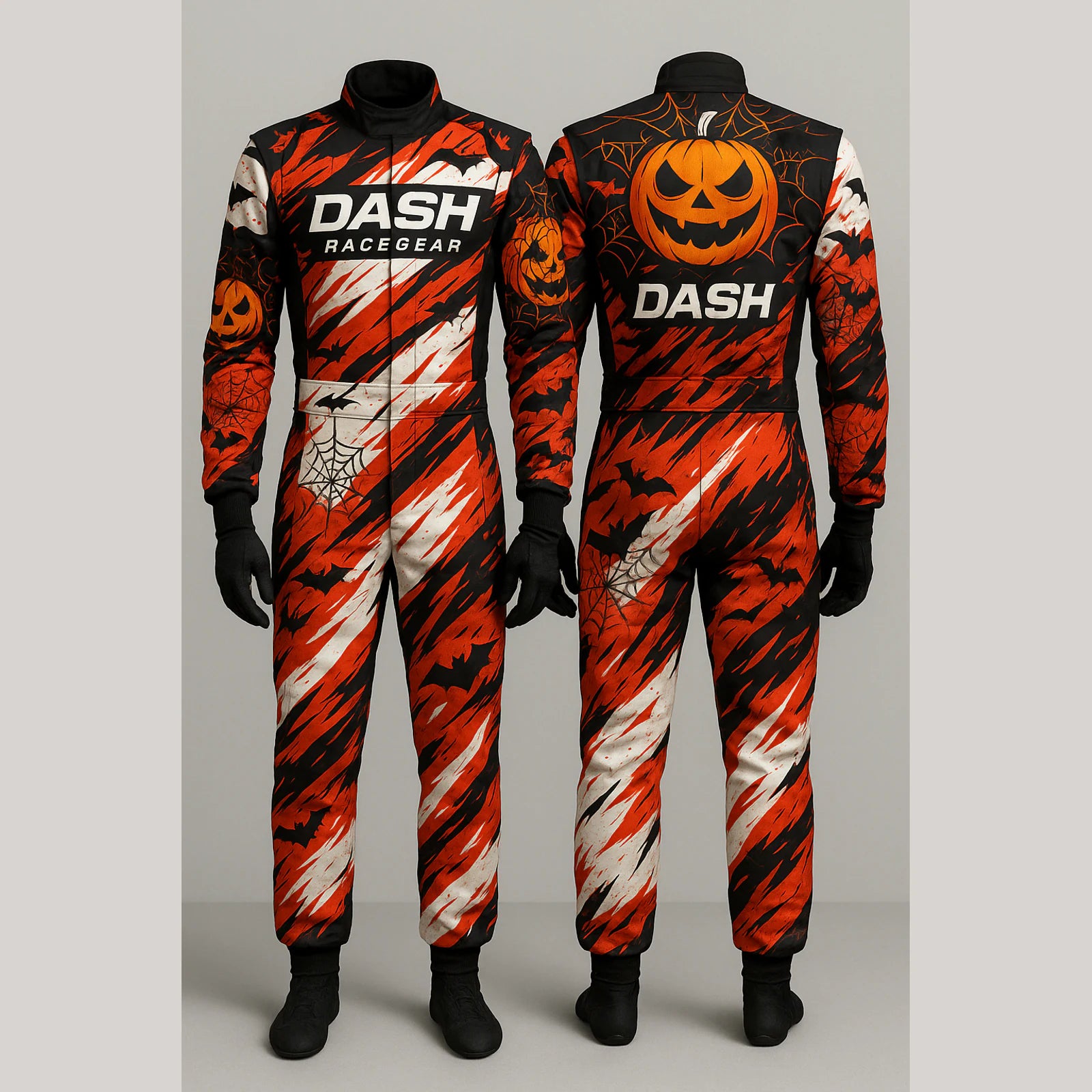 Haunted Pumpkin Web Halloween Race Suit by Dash Racegear, product gallery view 2 of 2