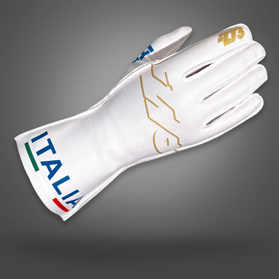 ITALIA Type-1 White/Gold/Blue - Glove | DASH RACEGEAR