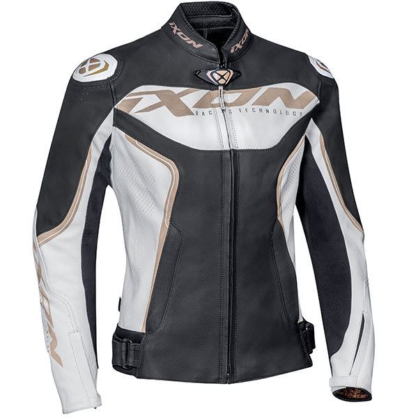 Ixon Ladies Trinity Leather Jacket - White / Black / Gold by Ixon - clearance motorcycle jacket