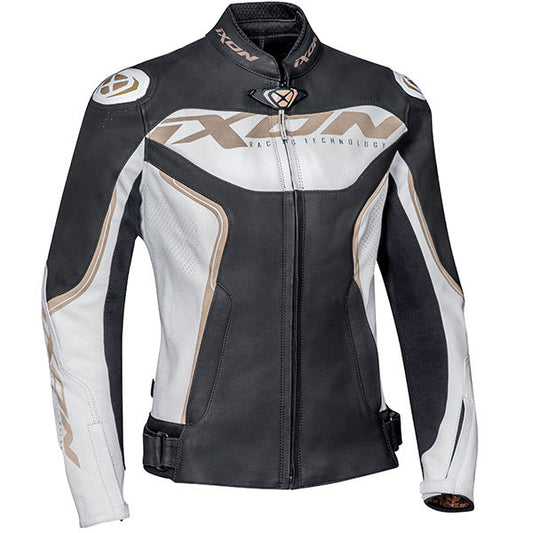 Ixon Ladies Trinity Leather Jacket - White / Black / Gold by Ixon - clearance motorcycle jacket