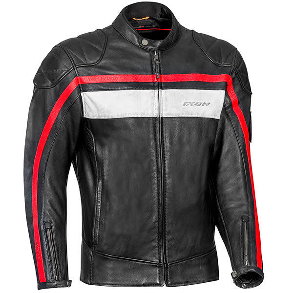 Ixon Pioneer Leather Jacket - Black / White /Red by Ixon - clearance motorcycle jacket