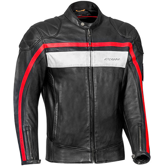 Ixon Pioneer Leather Jacket - Black / White /Red by Ixon - clearance motorcycle jacket