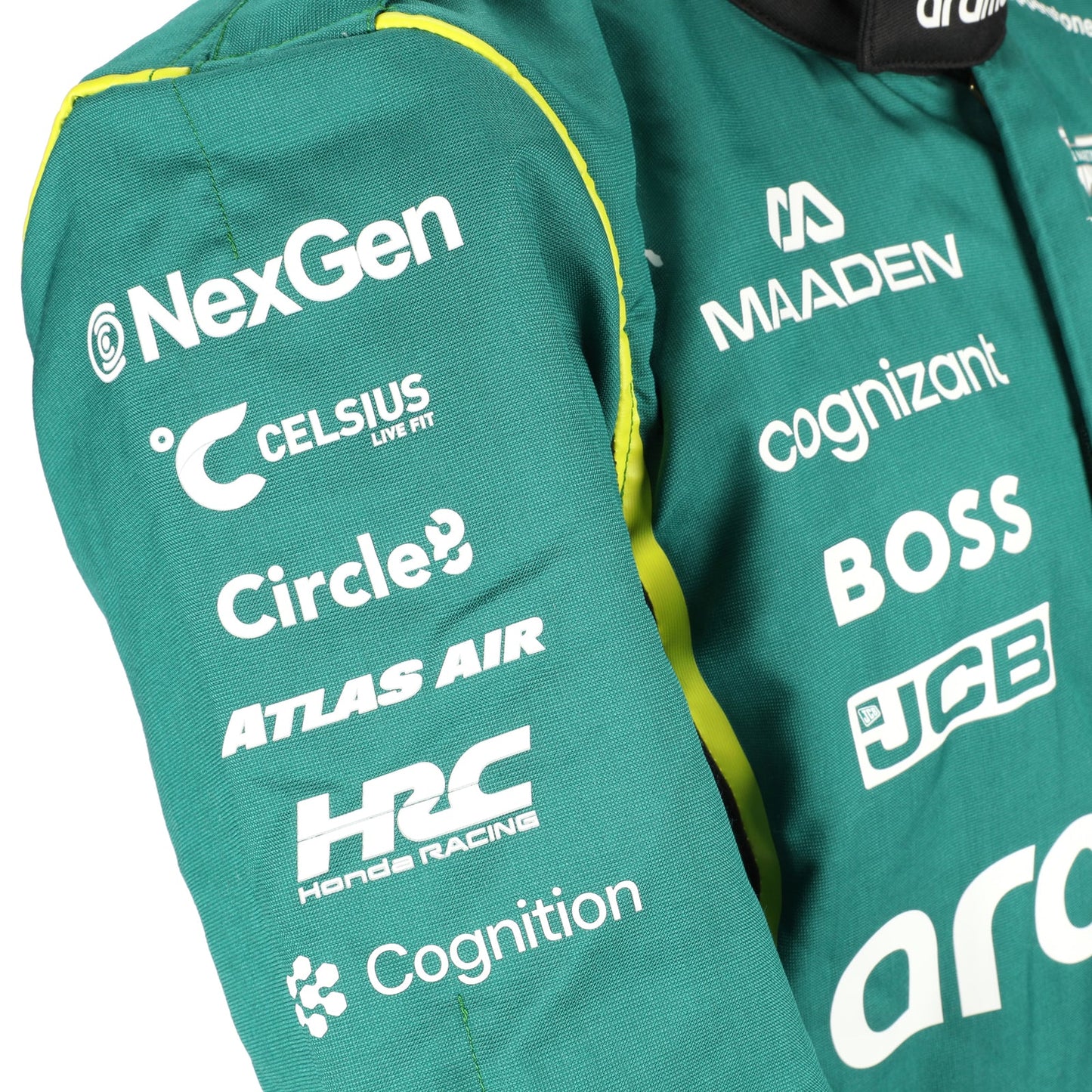 NexGen and Honda Racing sleeve logos on Jak Crawford’s 2026 Aston Martin F1 race suit – Dash Racegear.