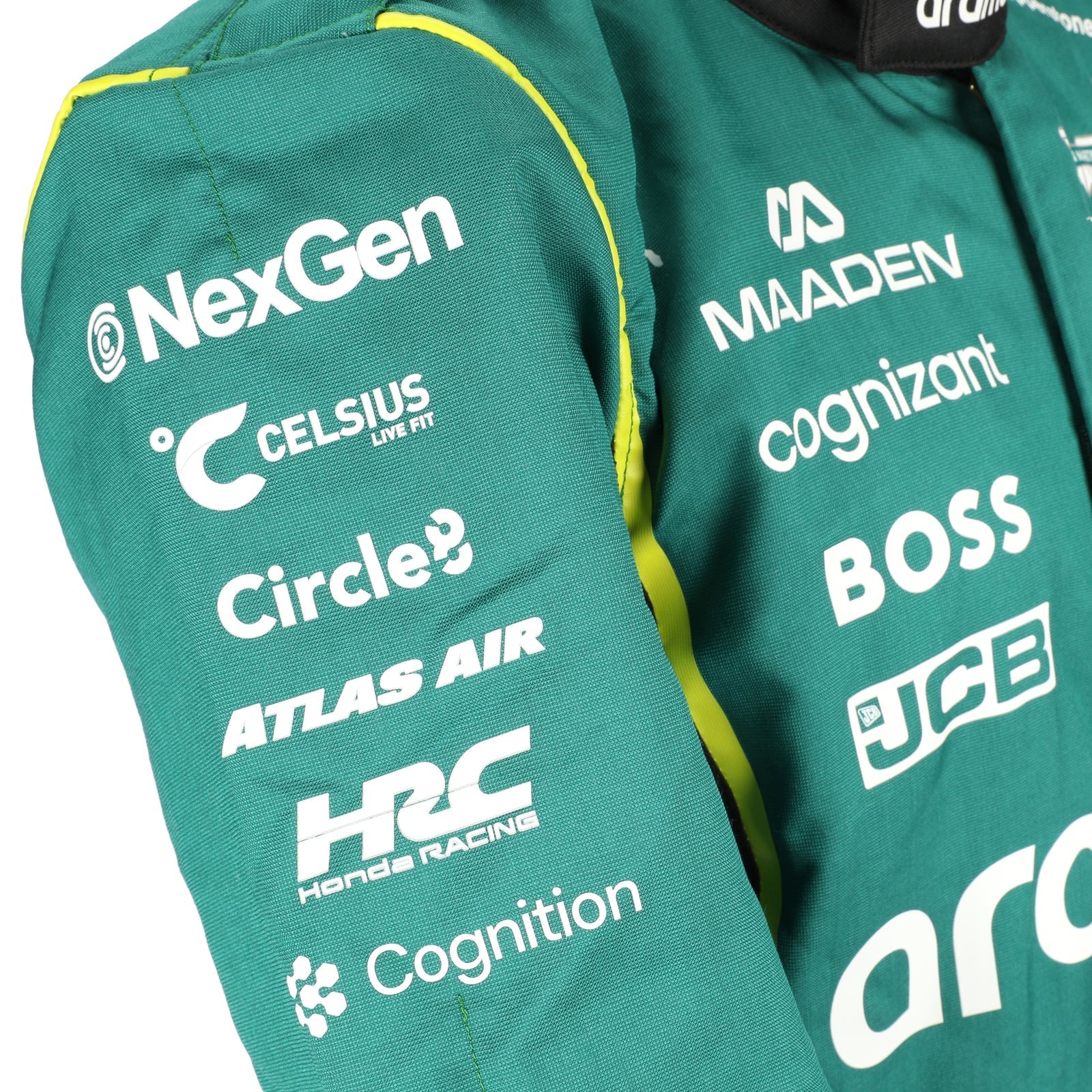 NexGen and Honda Racing sleeve logos on Jak Crawford’s 2026 Aston Martin F1 race suit – Dash Racegear.