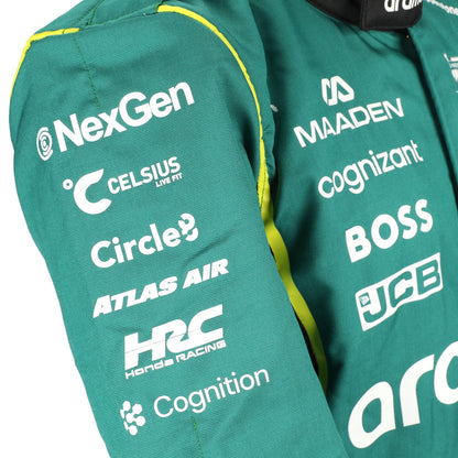 NexGen and Honda Racing sleeve logos on Jak Crawford’s 2026 Aston Martin F1 race suit – Dash Racegear.