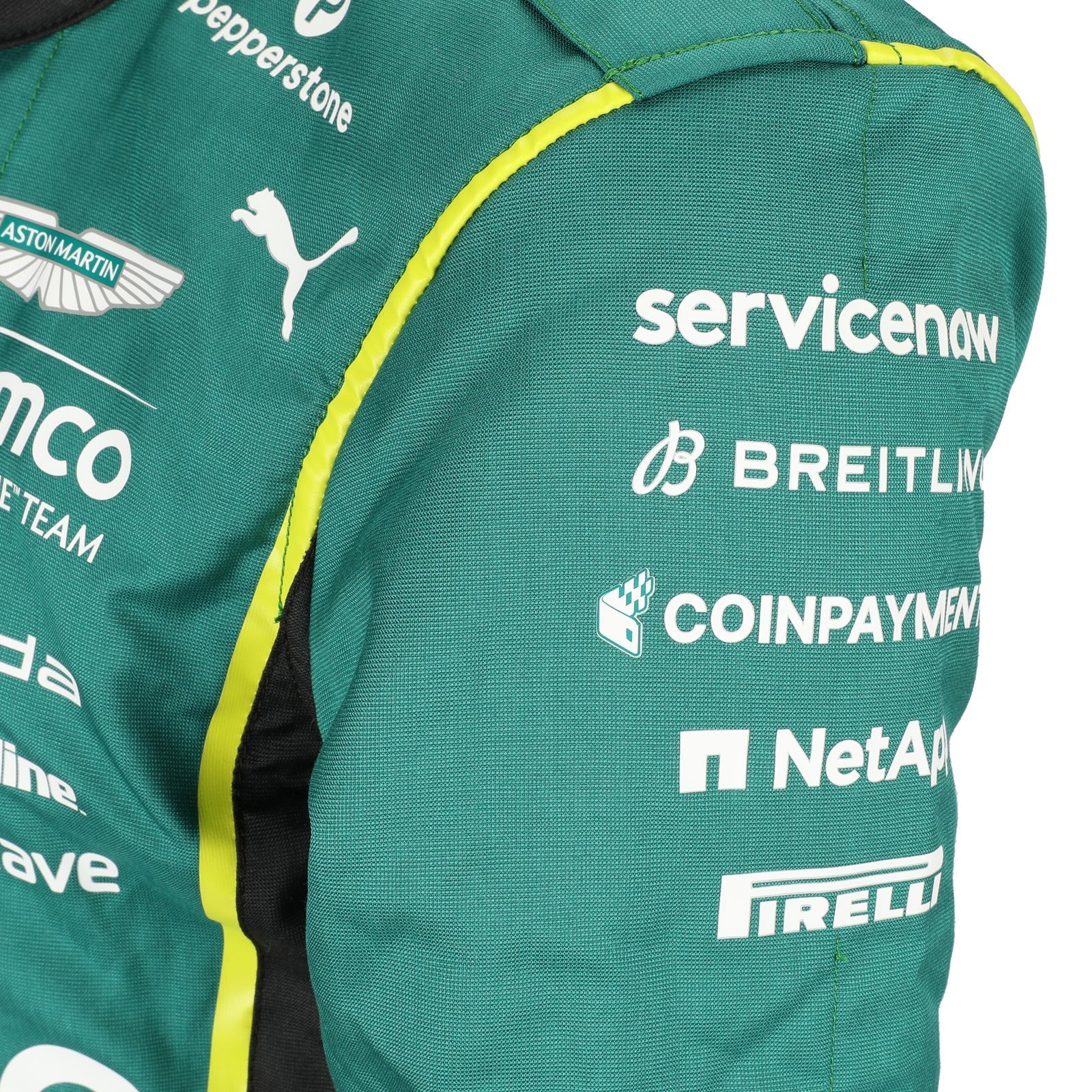Puma, Pirelli and sleeve sponsor details on Jak Crawford’s 2026 F1 race suit – Dash Racegear.