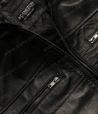 Black Johnson Men Leather Jacket Leather Jacket men detail view 7 | Dash Racegear — Dash Racegear Men Black Leather Jacket