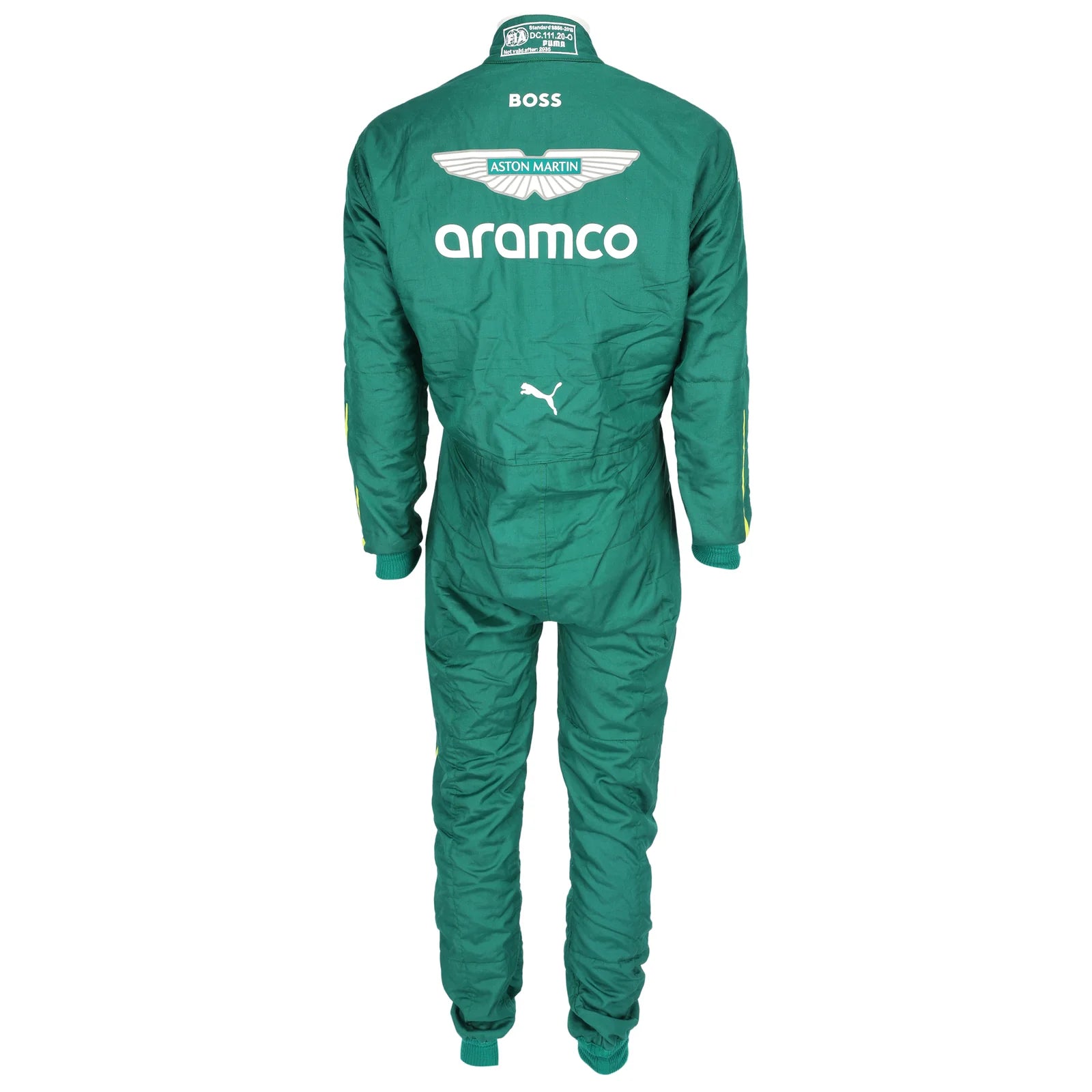 FIA and Puma collar label on Lance Stroll’s 2025 Aston Martin F1 race suit – Dash Racegear.