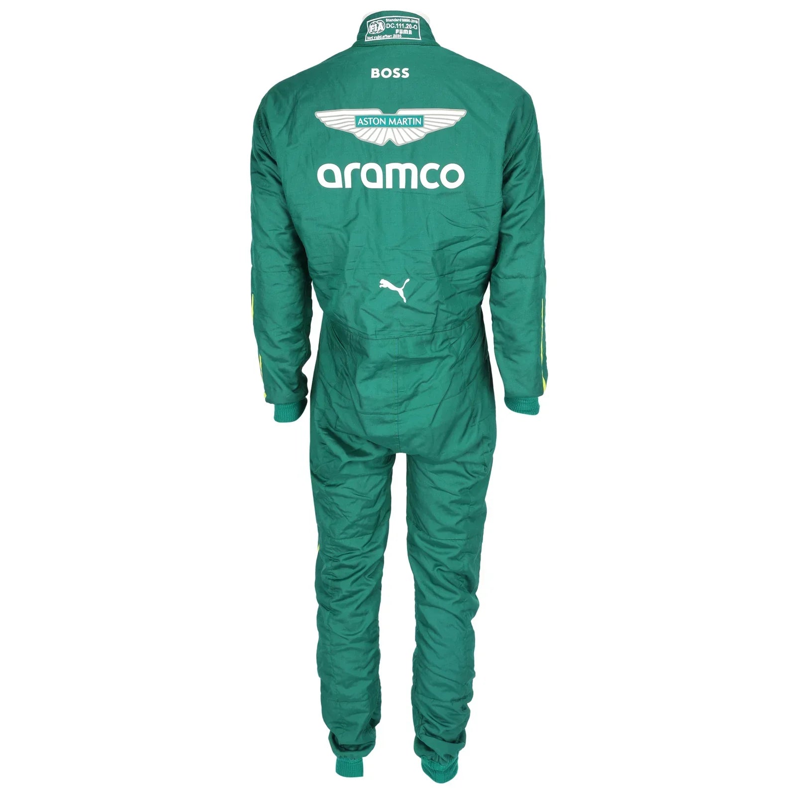 FIA and Puma collar label on Lance Stroll’s 2025 Aston Martin F1 race suit – Dash Racegear.