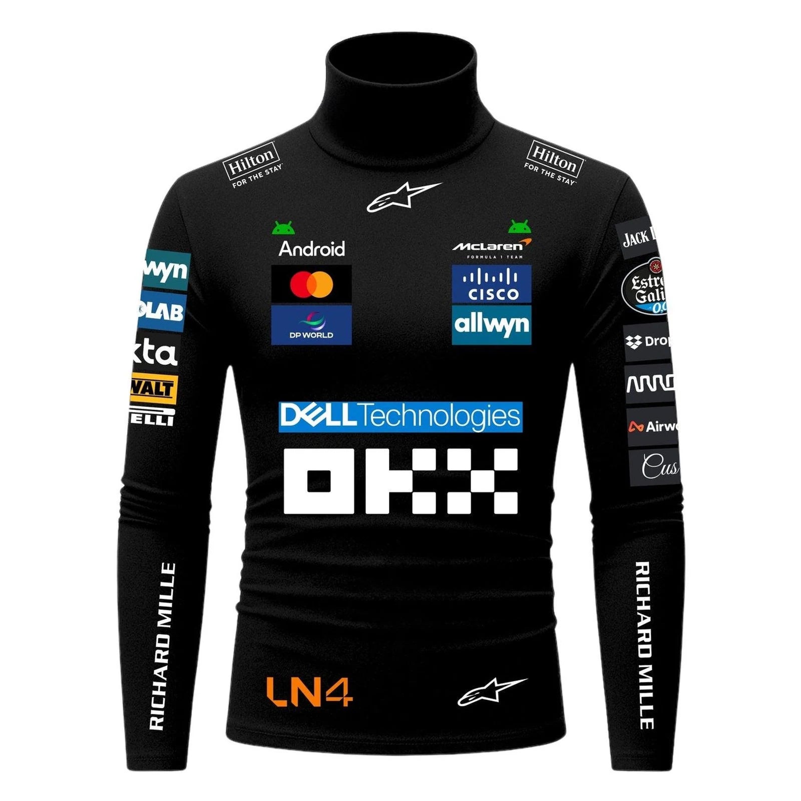 Lando Norris Inspired McLaren Racing Compression Shirt Performance by Dash Racegear, front product view, design 4312