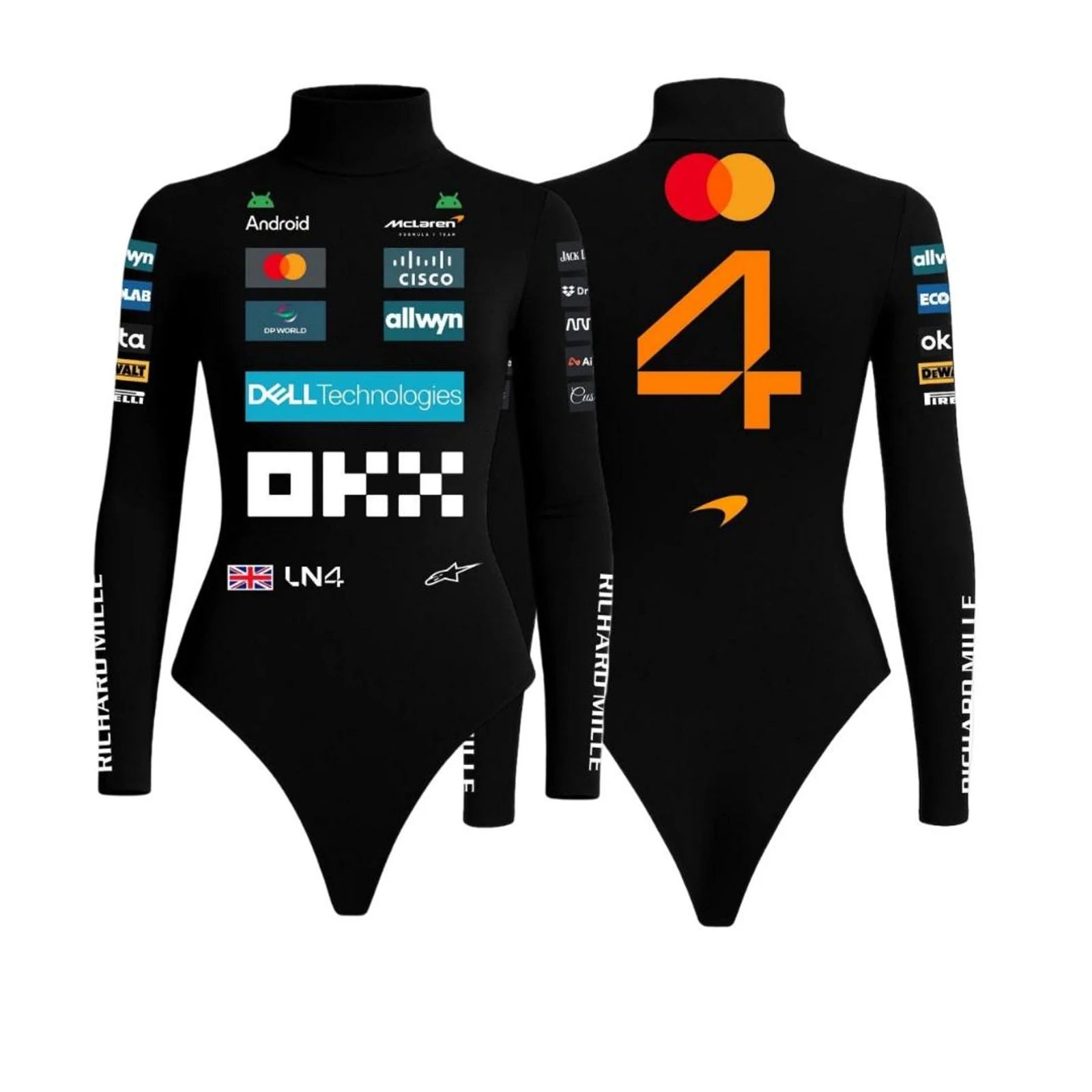 Lando Norris Inspired Women F1 Bodysuit F1 Racing Suit Base Layer by Dash Racegear, front product view, design 7388