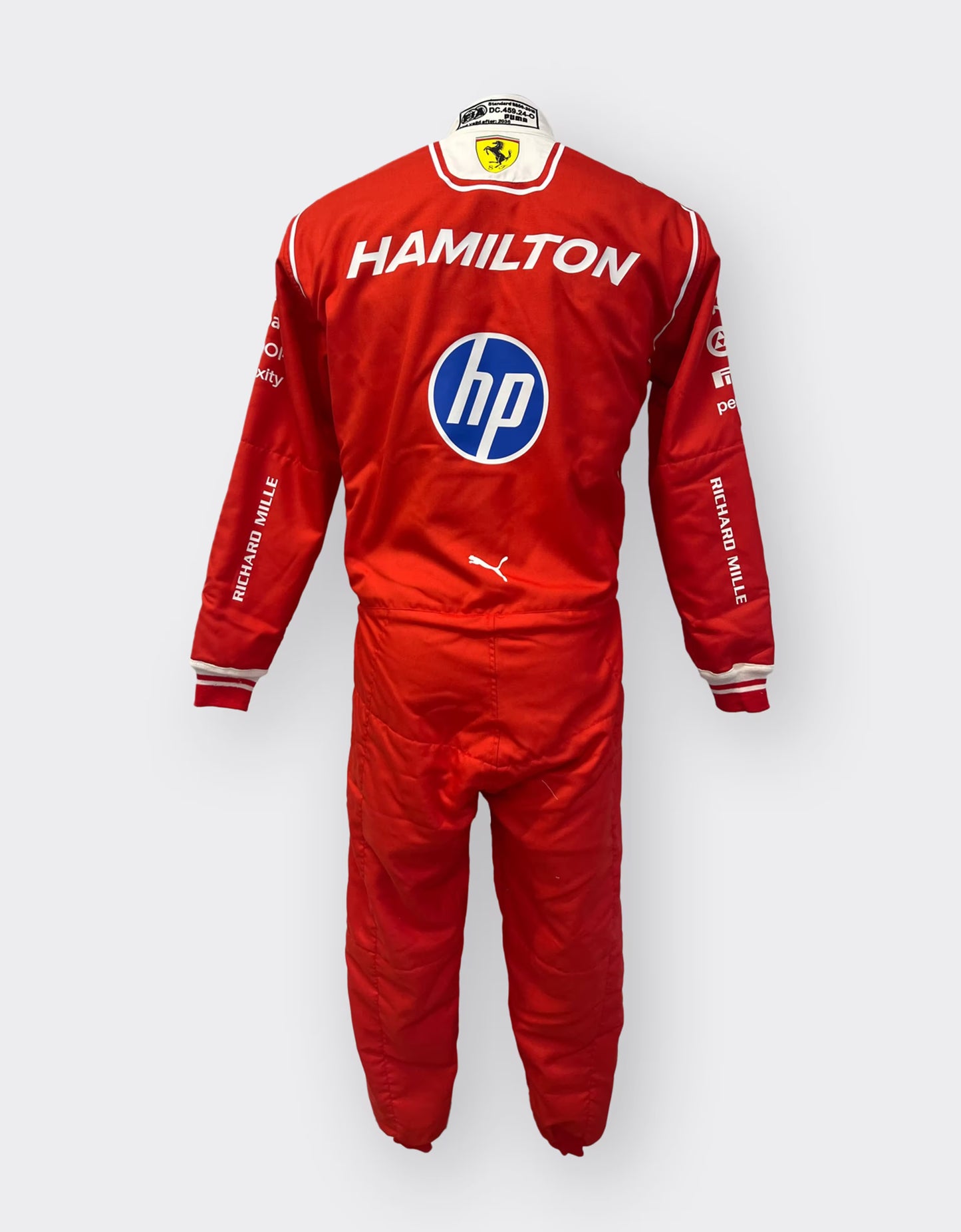 Front of Lewis Hamilton’s 2026 Ferrari HP replica F1 race suit with number 44 – Dash Racegear.