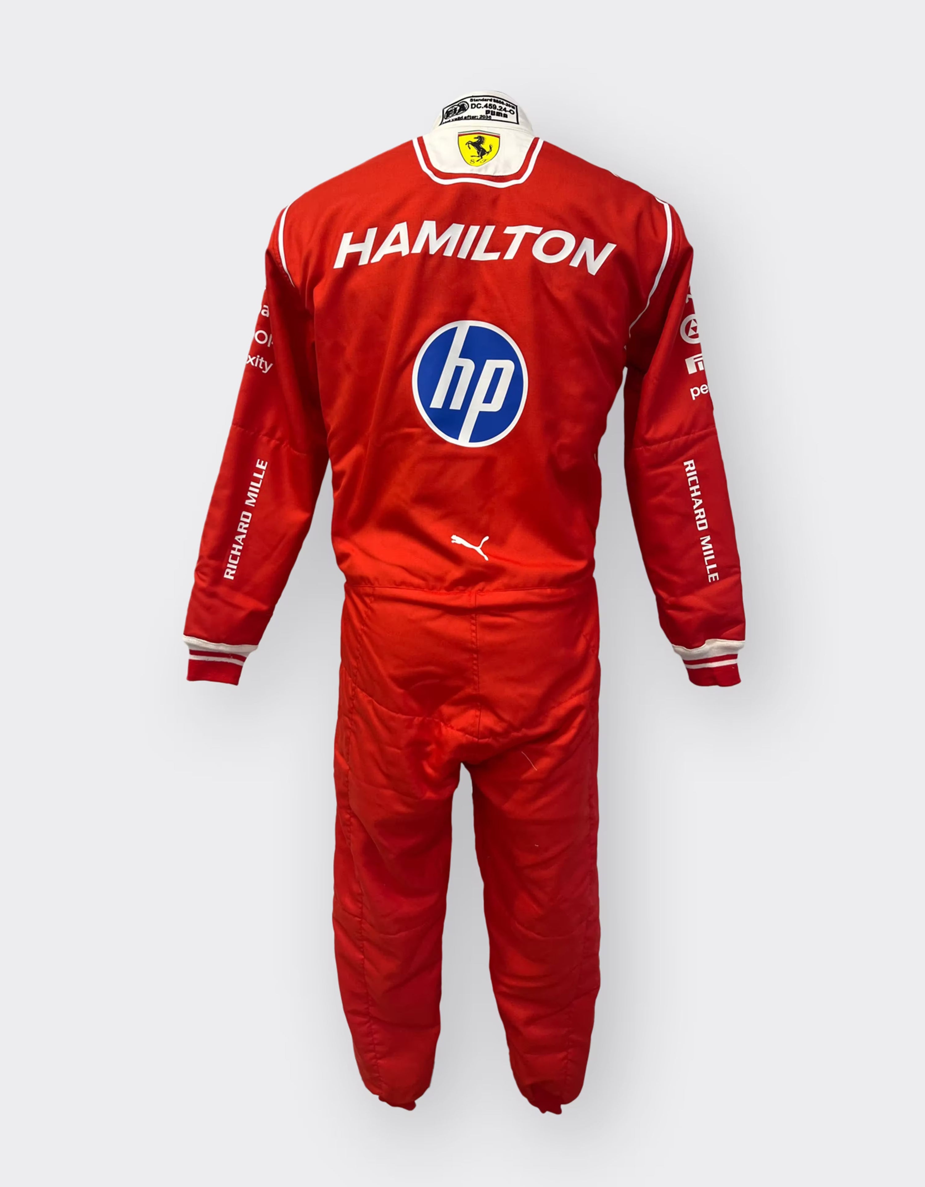 Front of Lewis Hamilton’s 2026 Ferrari HP replica F1 race suit with number 44 – Dash Racegear.