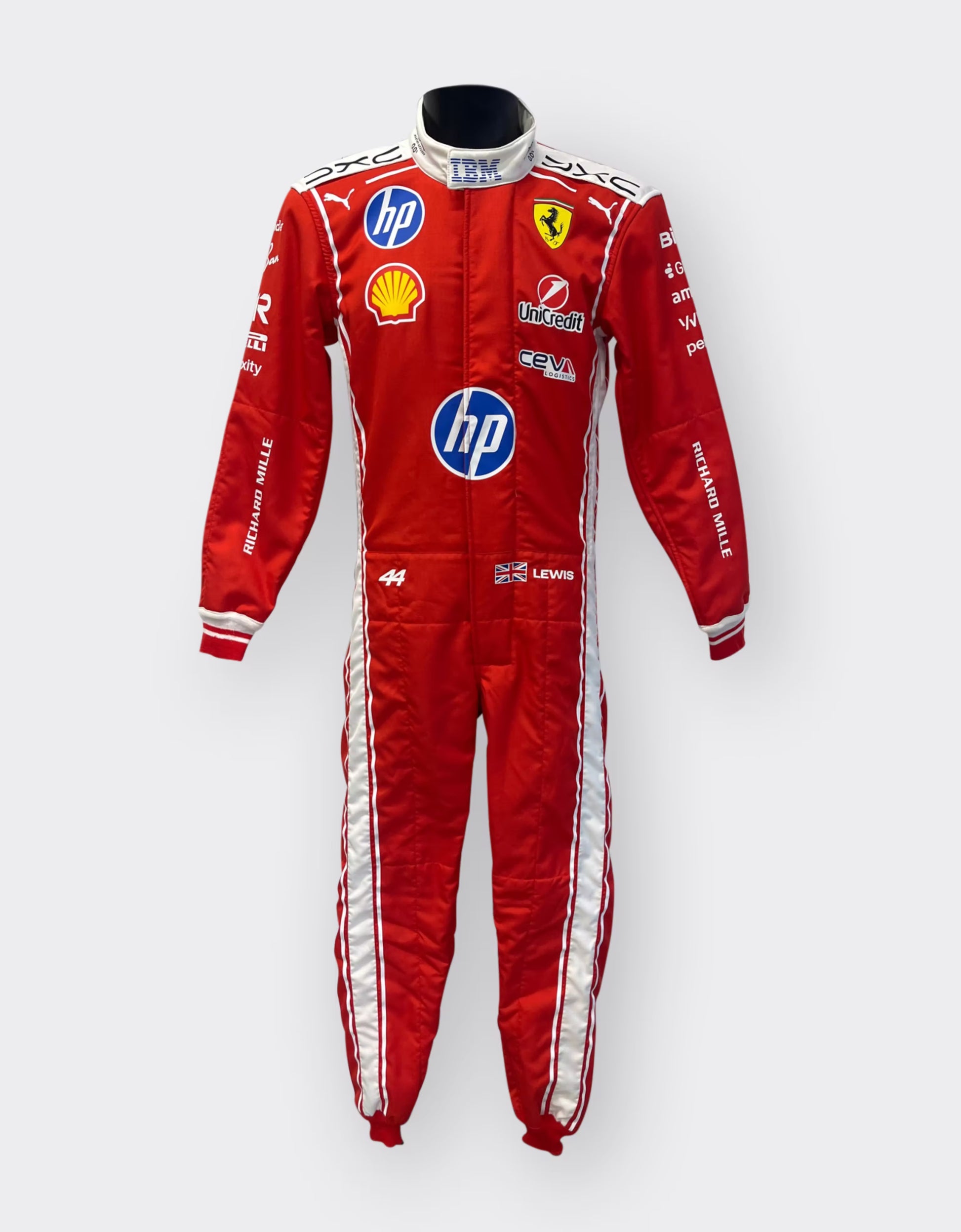 Back of Lewis Hamilton’s 2026 Scuderia Ferrari HP replica F1 race suit – Dash Racegear.