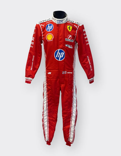 Back of Lewis Hamilton’s 2026 Scuderia Ferrari HP replica F1 race suit – Dash Racegear.