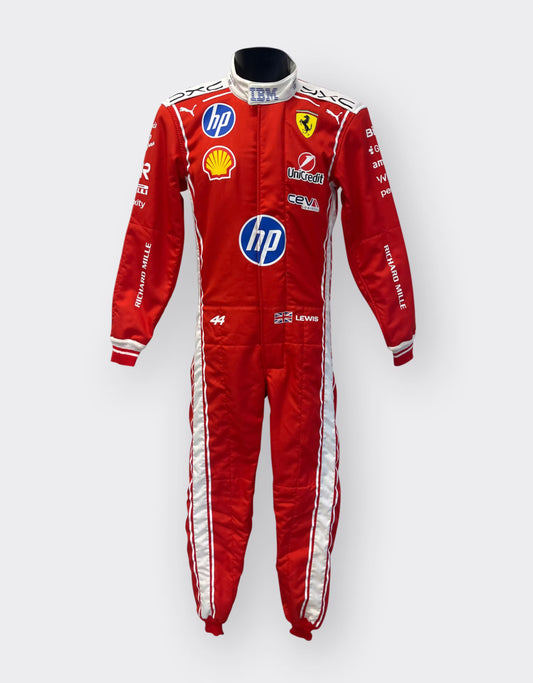 Back of Lewis Hamilton’s 2026 Scuderia Ferrari HP replica F1 race suit – Dash Racegear.