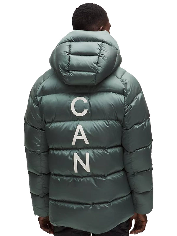 lululemon Winter Olympics 2026 Team Canada Green Puffer Jacket Puffer Jacket unisex detail view 2 | Dash Racegear — Men’s lululemon Winter Olympics 2026 Team Canada puffer jacket, vibrant green, insulated and hooded for style and warmth.