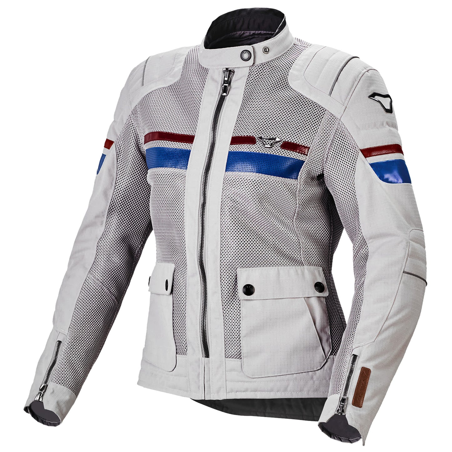Macna Ladies Fluent Textile Jacket - Light Grey / Blue / Red by Macna - clearance motorcycle jacket
