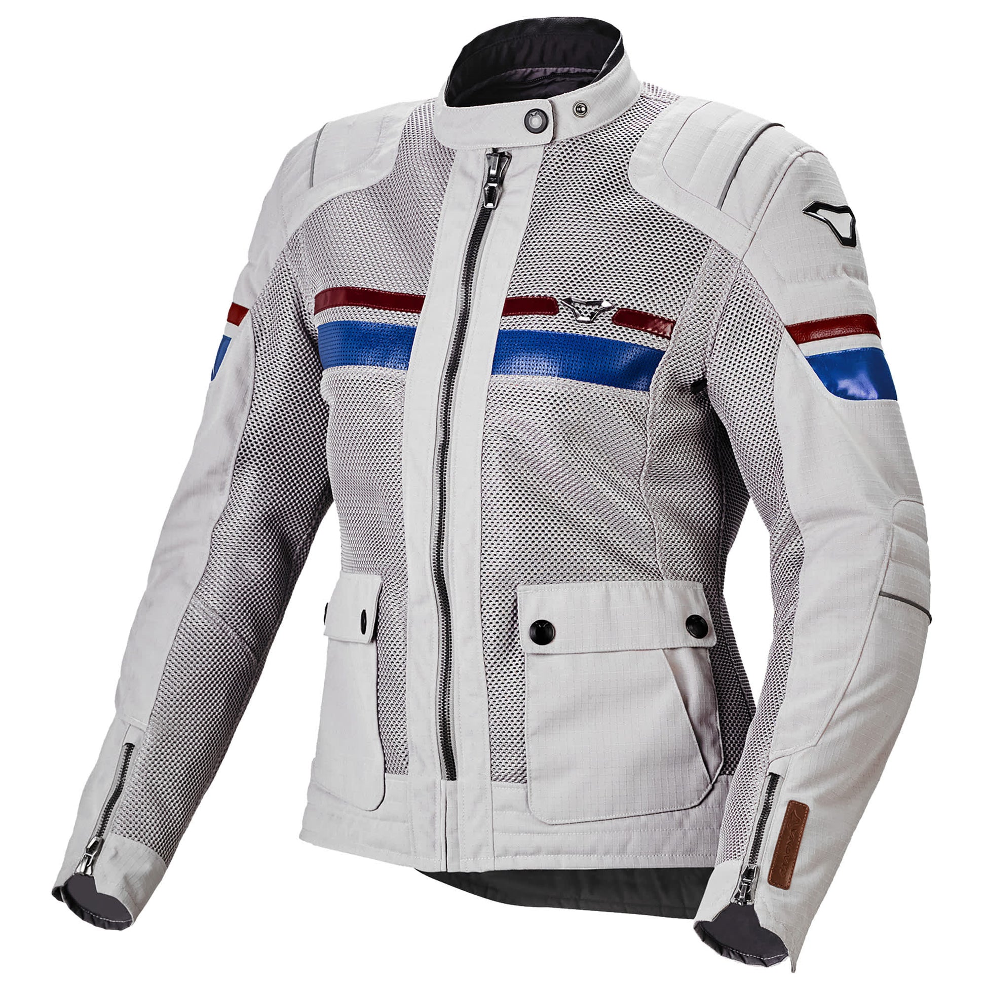 Macna Ladies Fluent Textile Jacket - Light Grey / Blue / Red by Macna - clearance motorcycle jacket