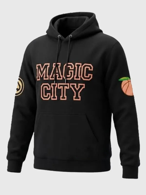 Atlanta Hawks Magic City Hoodie Hoodie unisex front product view | Dash Racegear — Atlanta Hawks black fleece pullover hoodie by Magic City, cozy and perfect for game day or casual wear.