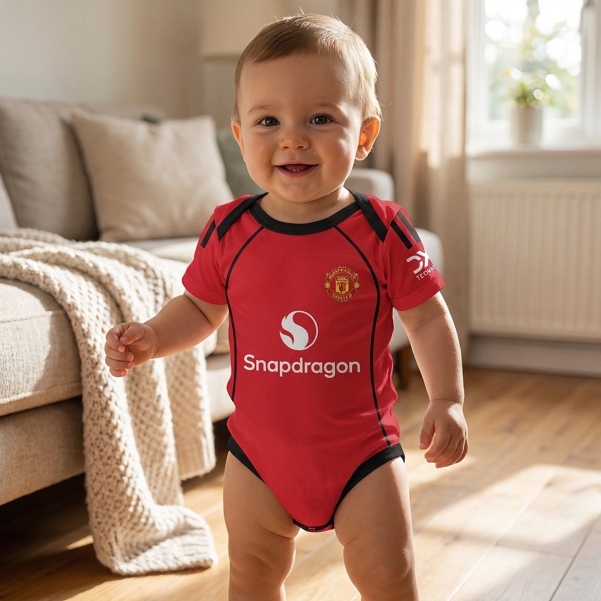 25/26 Manchester United Baby Bodysuit lifestyle view for baby sports fans