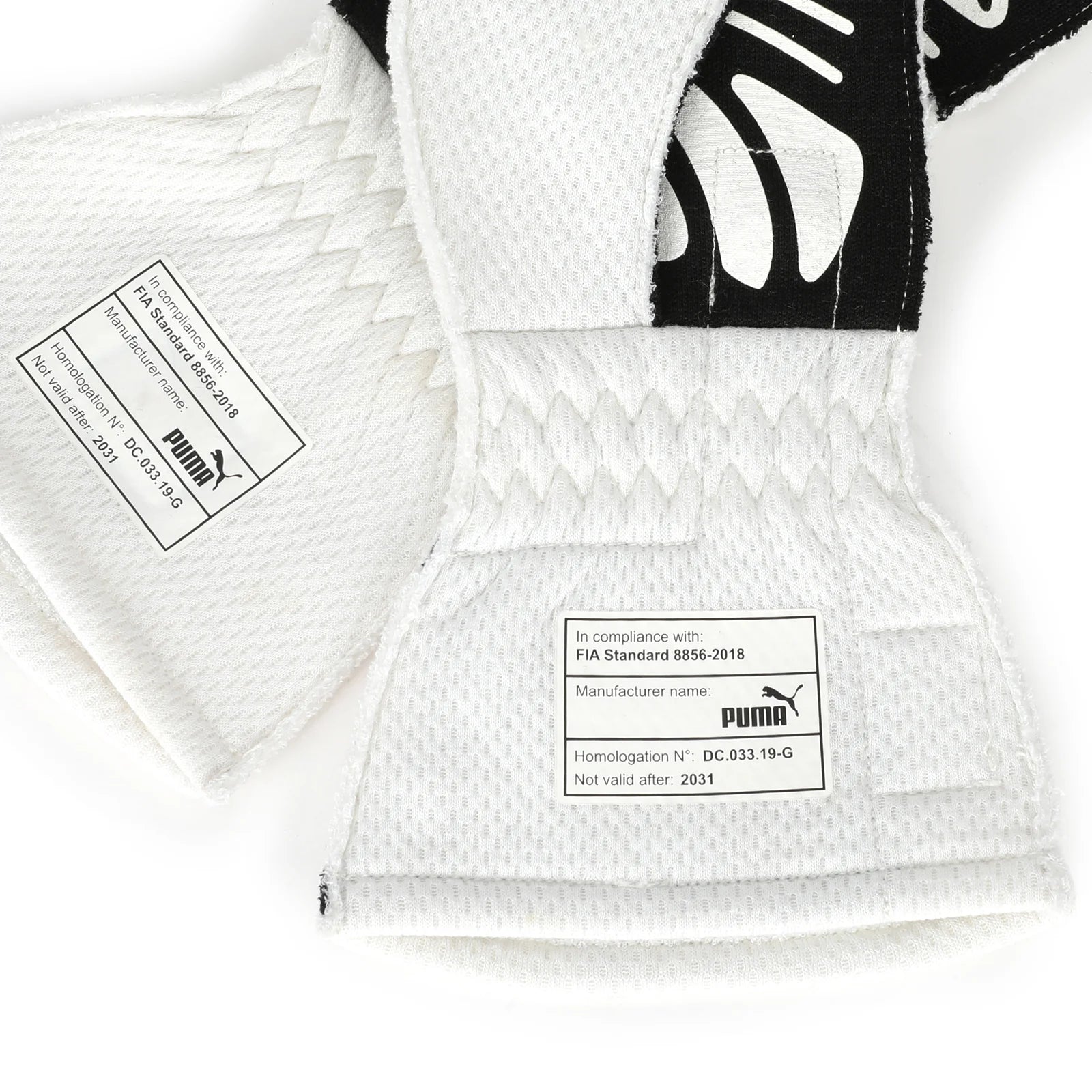 FIA certification labels inside Max Verstappen’s 2021 Red Bull Racing gloves – Dash Racegear.