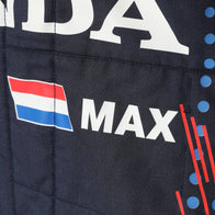 Max Verstappen 2021 Mexican Grand Prix Red Bull Racing F1 Inspired Race Suit in Navy Blue, Back view 3 showing printed sponsor logos, by DASH RACEGEAR
