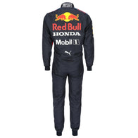 Max Verstappen 2021 Mexican Grand Prix Red Bull Racing F1 Inspired Race Suit in Navy Blue, Back view showing printed sponsor logos, by DASH RACEGEAR