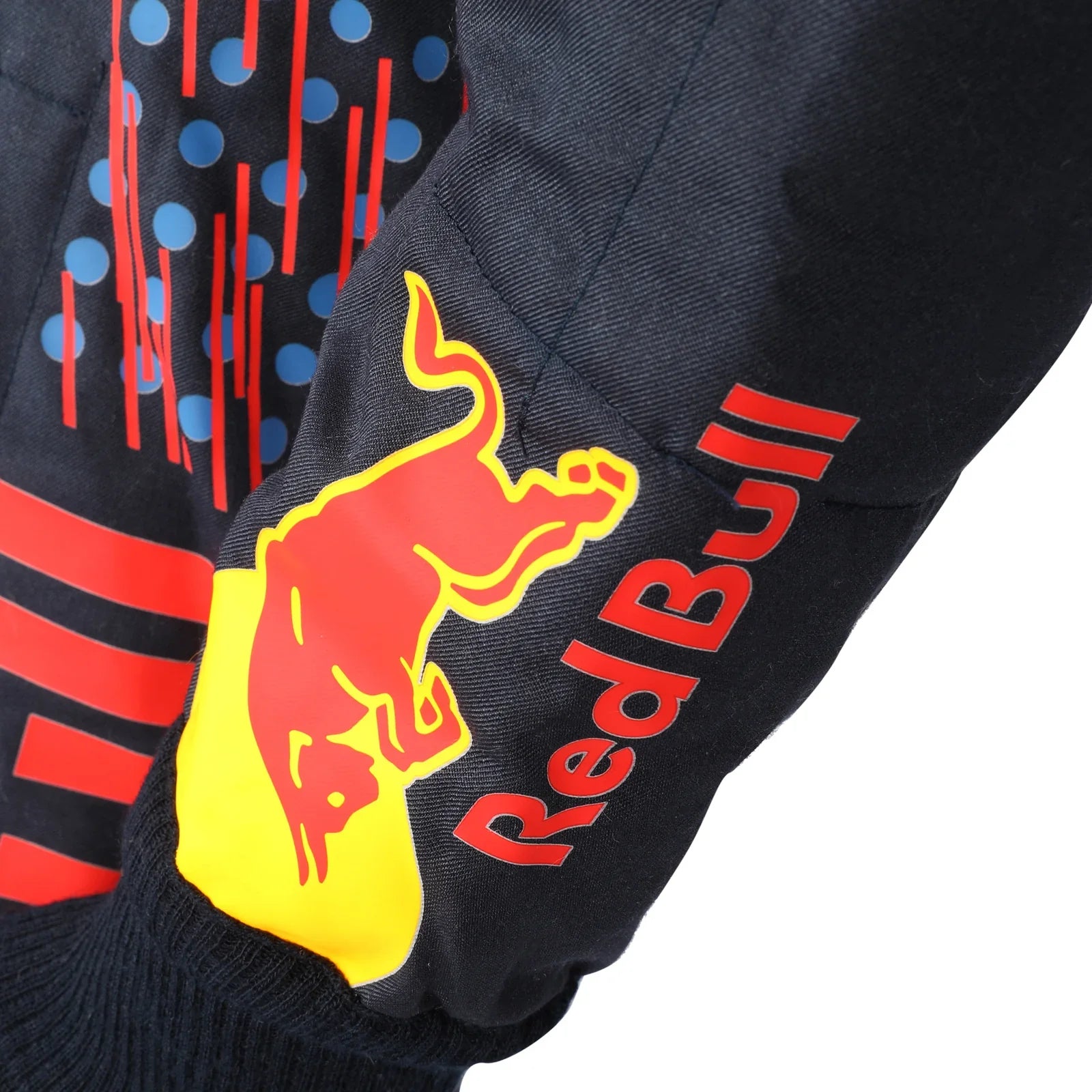 Max Verstappen 2021 Mexican Grand Prix Red Bull Racing F1 Inspired Race Suit in Navy Blue, Front view 2 showing printed sponsor logos, by DASH RACEGEAR