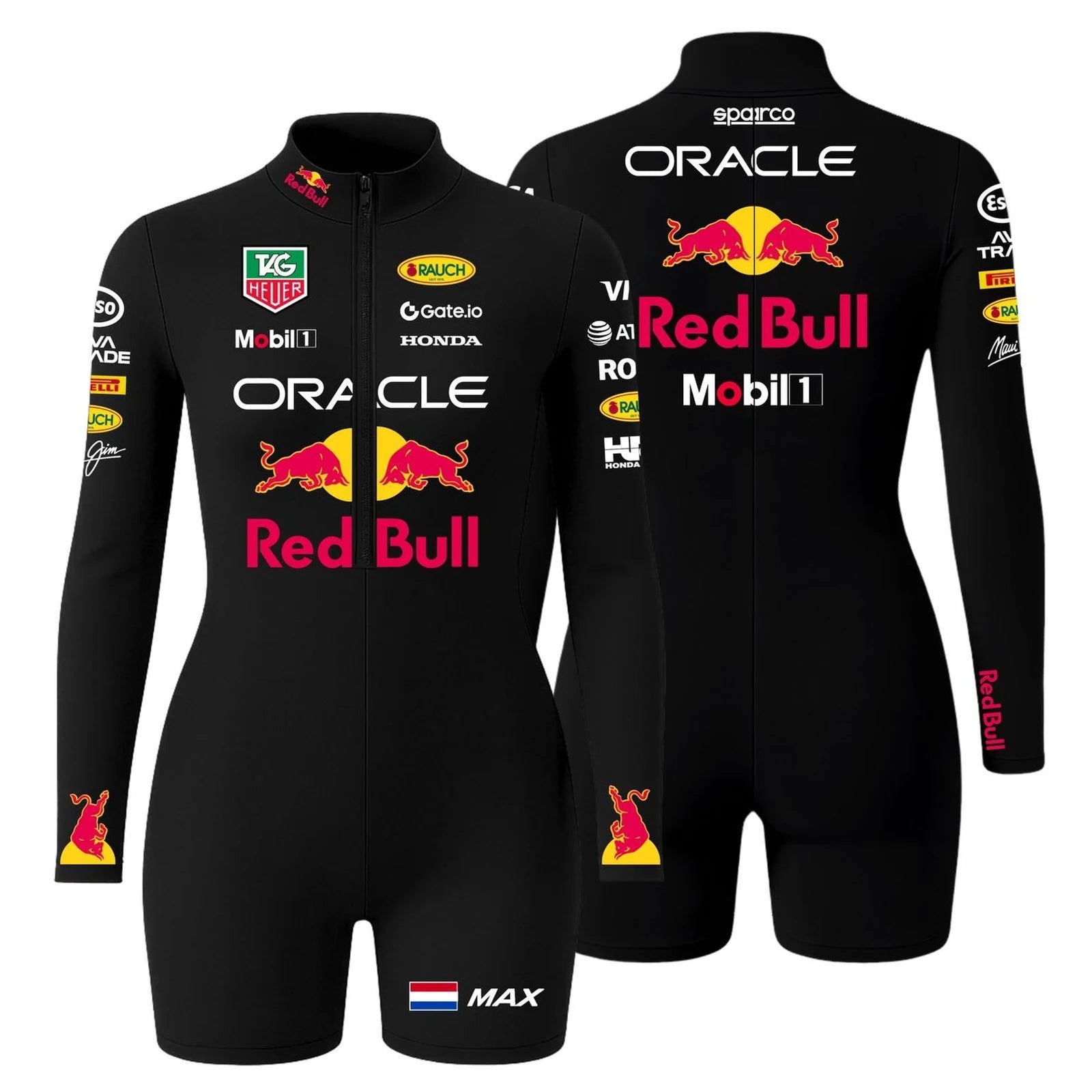 Max Verstappen 2025 F1 Women Jumpsuit and Onesie Red Bull Racing by Dash Racegear, front product view, design 3204