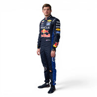 Max Verstappen 2026 Red Bull Racing F1 Inspired Race Suit in Navy Blue, Front view showing printed sponsor logos, by DASH RACEGEAR
