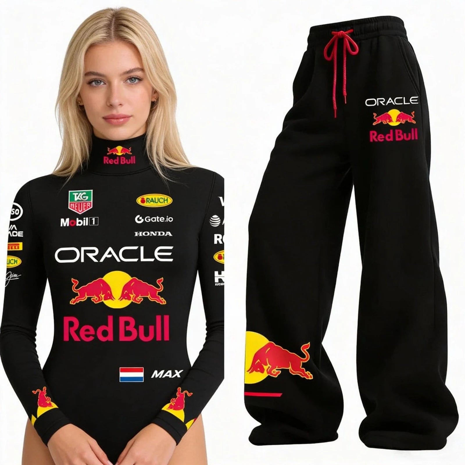 Max Verstappen 2026 F1 Women Bodysuit Onesie Red Bull White Racing by Dash Racegear, front product view, design 1337