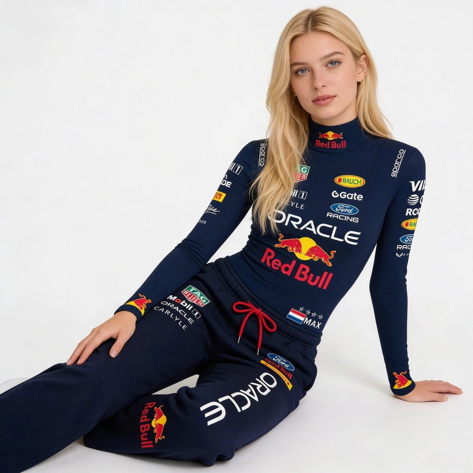 Max Verstappen 2026 F1 Women Bodysuit Onesie Red Bull White Racing by Dash Racegear, front product view, design 0022