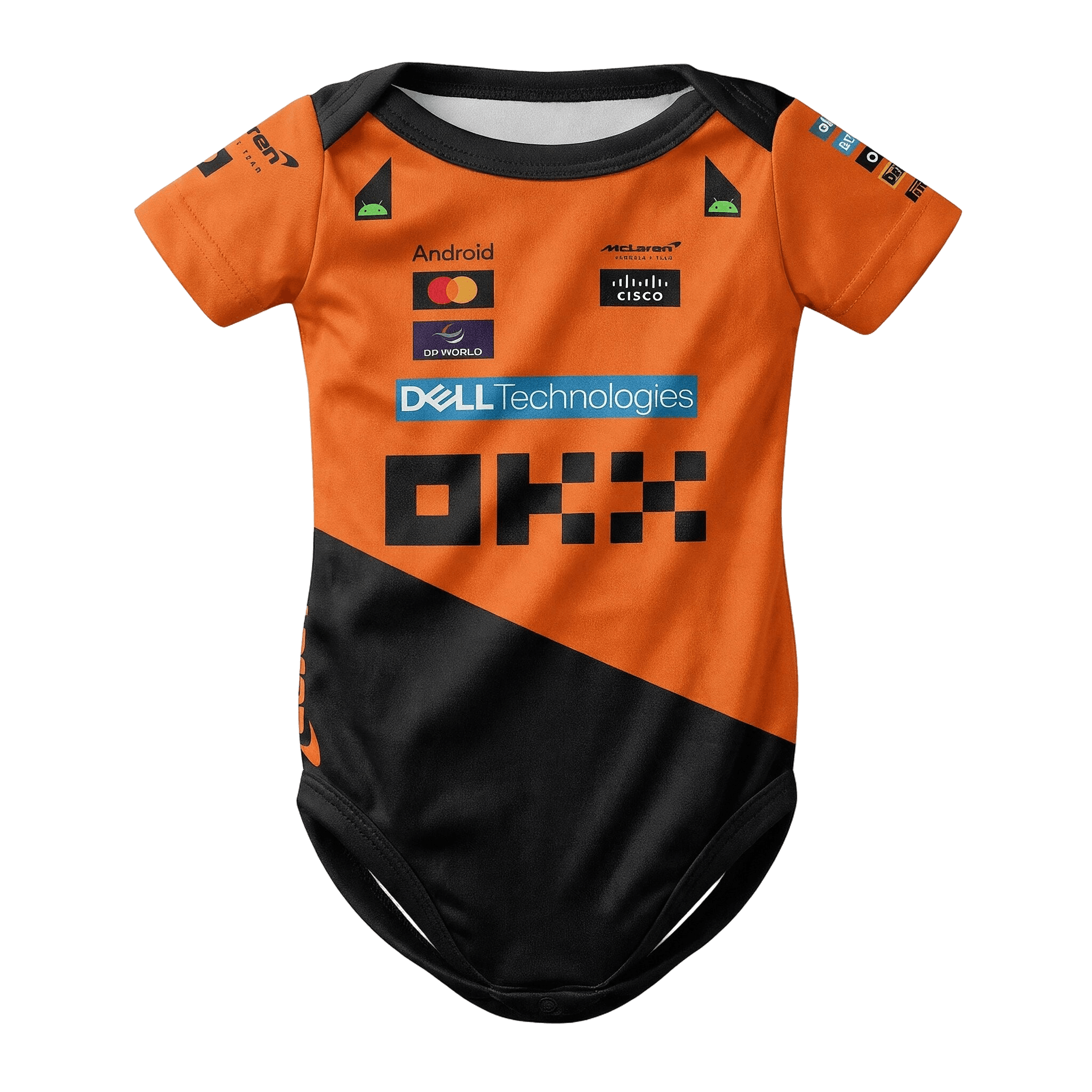 McLaren Baby Bodysuit Onesie 2025 front view baby onesie by Dash Racegear