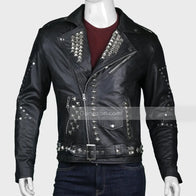 Mens Black Biker Studded Leather Jacket Biker Jacket men front product view | Dash Racegear — Mens Studded Black Leather Biker Jacket