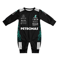 Mercedes Longsleeve Jumpsuit 2025 front view baby onesie by Dash Racegear
