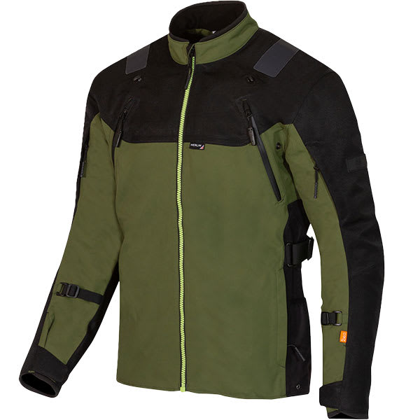 Merlin Navar Laminated D3O Explorer Textile Jacket - Black / Dark Green by Merlin - clearance motorcycle jacket