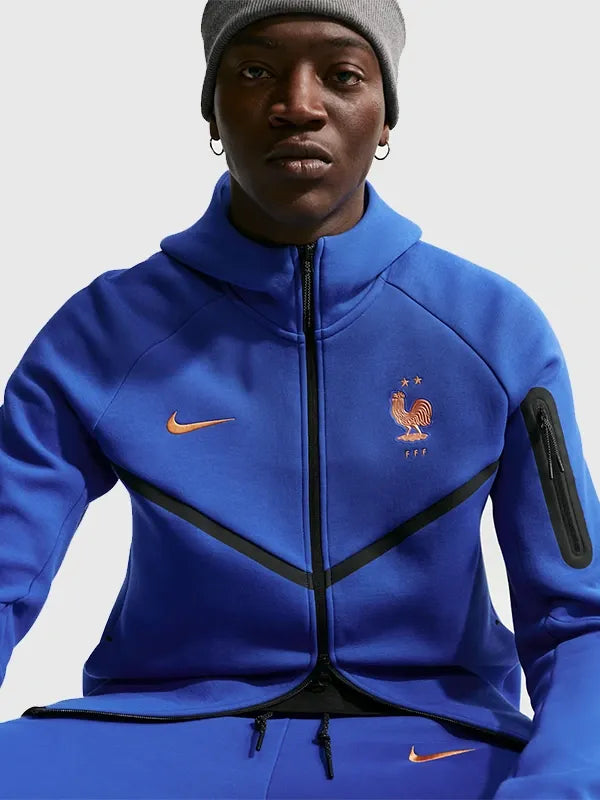 Nike France 2026 Tech Fleece Windunner Hoodie Hoodie unisex detail view 3 | Dash Racegear — Blue France 2026 Nike Tech Fleece hoodie, built for comfort and active on-the-go days.