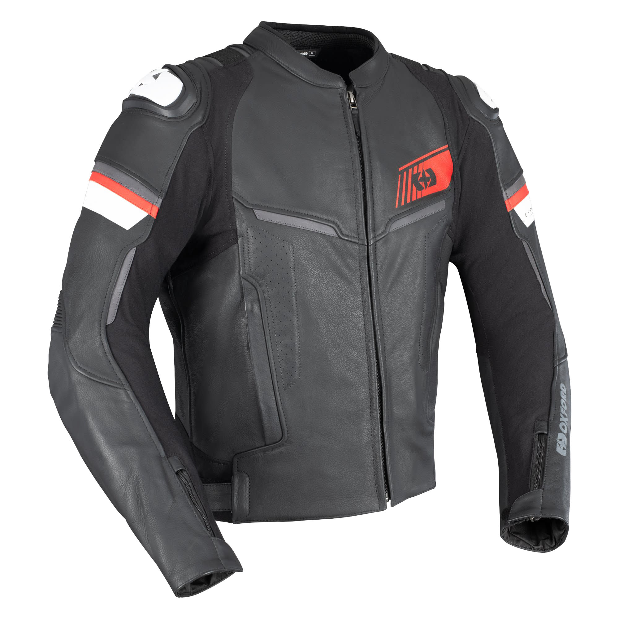 Oxford Cypher 1.0 Leather Jacket - Black / White / Red by Oxford Clothing - clearance motorcycle jacket