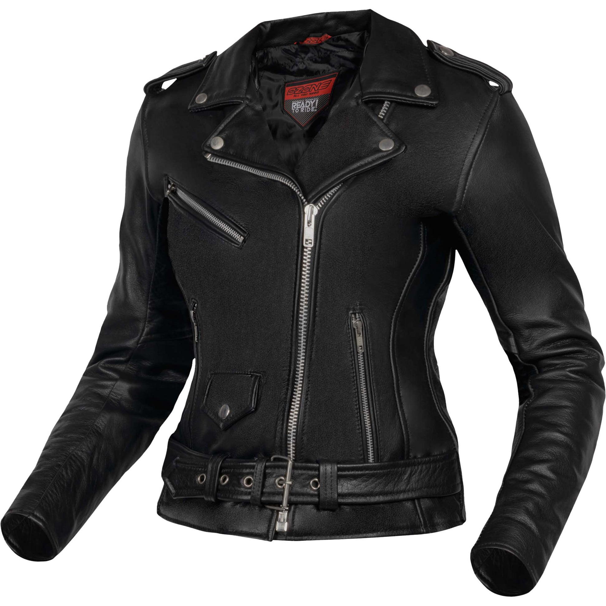 Ozone Classic Ramones Ladies Leather Jacket - Black by Ozone - clearance motorcycle jacket
