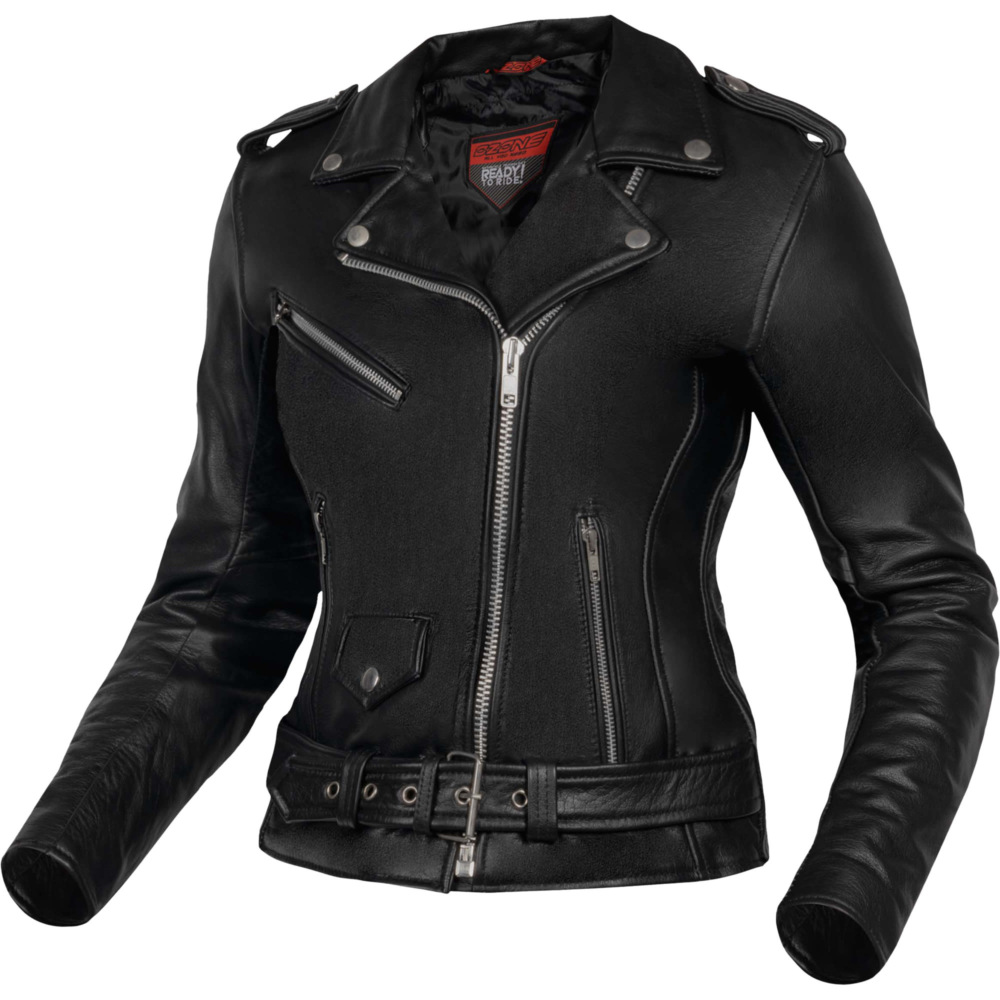Ozone Classic Ramones Ladies Leather Jacket - Black by Ozone - clearance motorcycle jacket