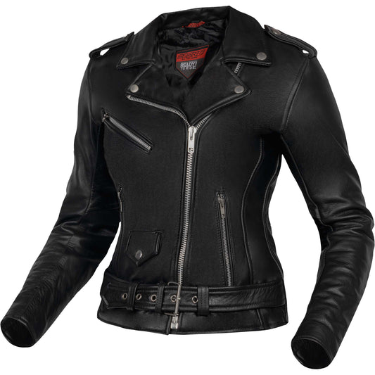 Ozone Classic Ramones Ladies Leather Jacket - Black by Ozone - clearance motorcycle jacket