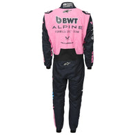 Back view of Pierre Gasly’s 2026 BWT Alpine F1 race suit in pink and navy – Dash Racegear.