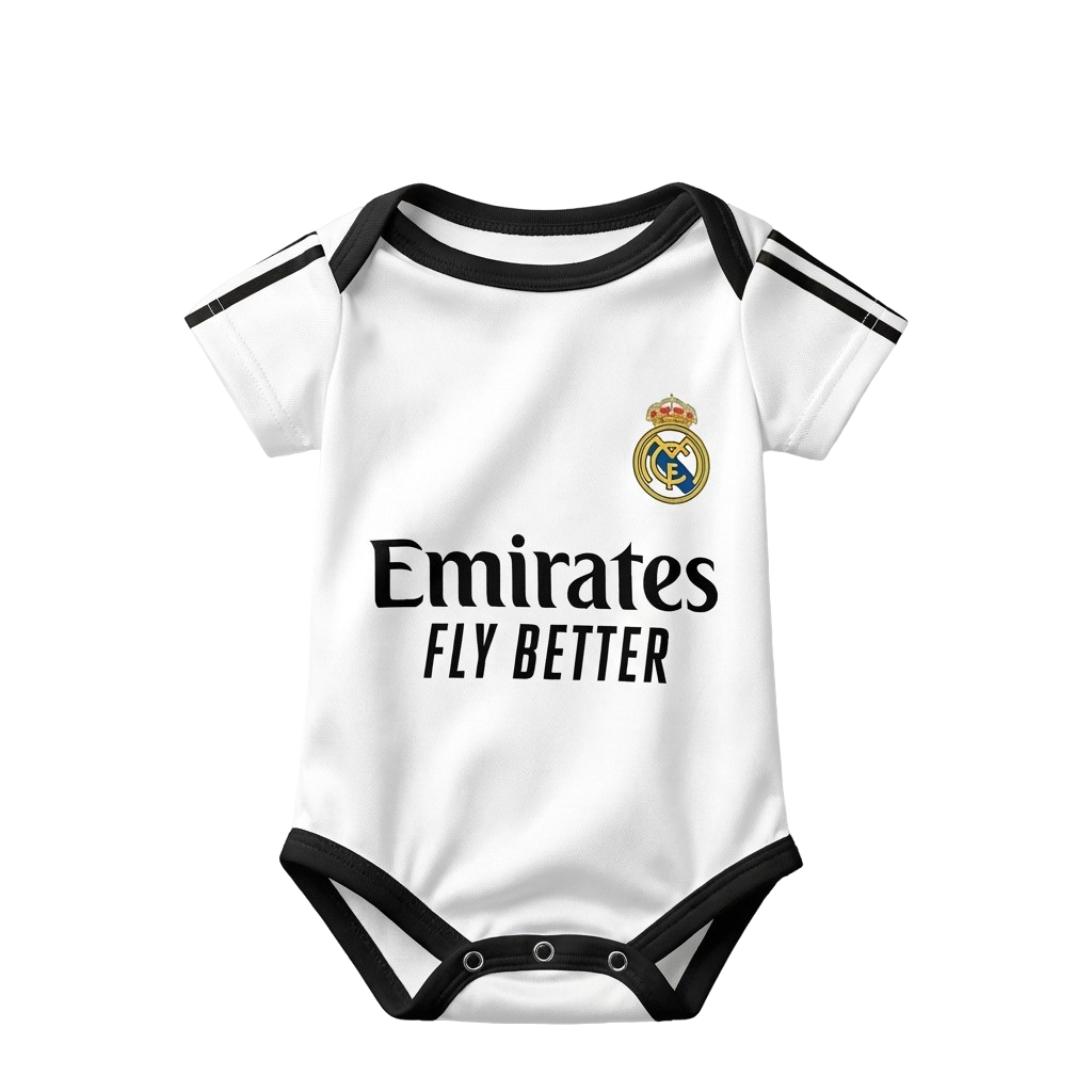 Real Madrid Baby Bodysuit 24/25 front view baby onesie by Dash Racegear