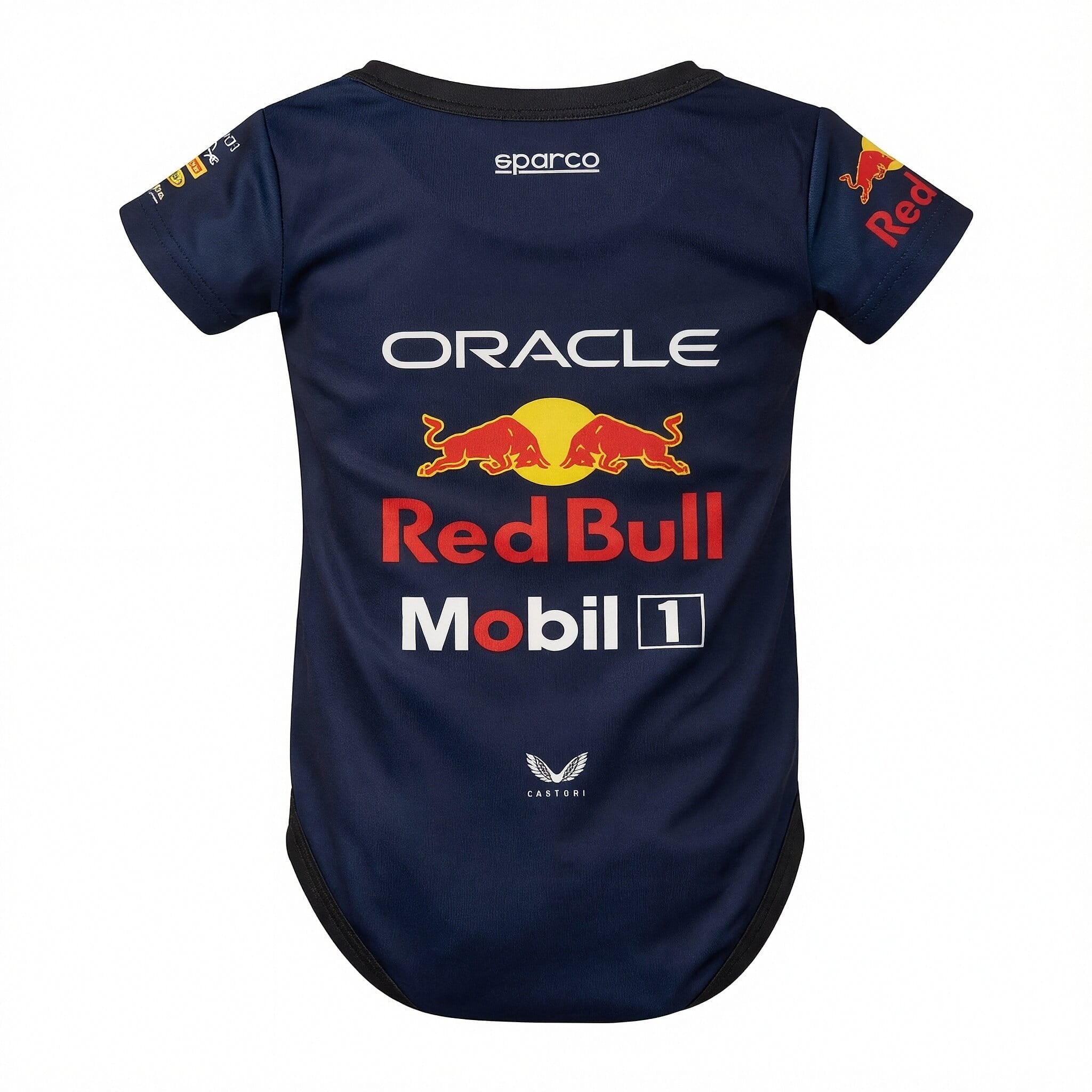 Red Bull Baby Bodysuit Onesie 2025 back view baby onesie by Dash Racegear