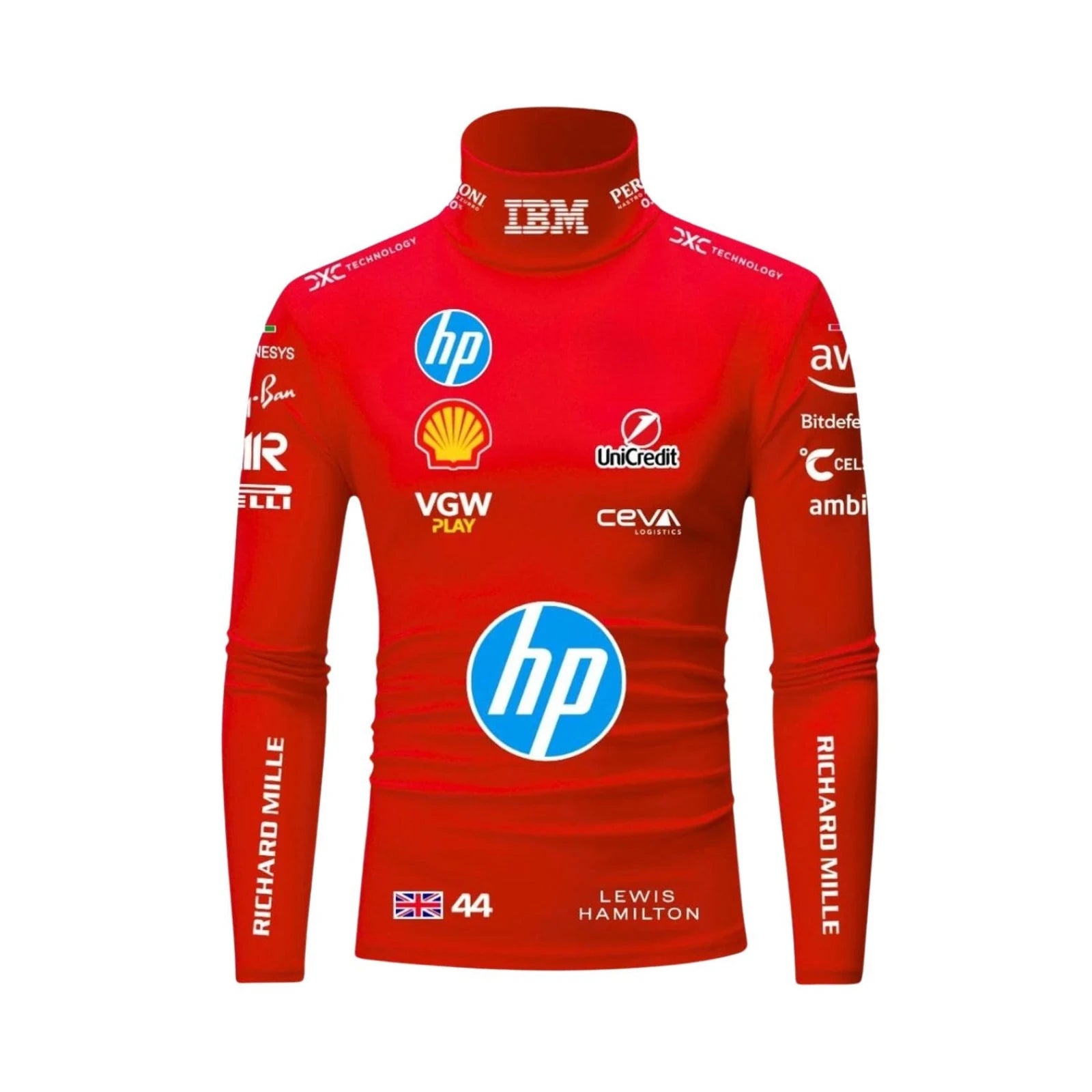 Red F1 Compression Shirt Motorsport Inspired Performance Racing by Dash Racegear, front product view, design 0039