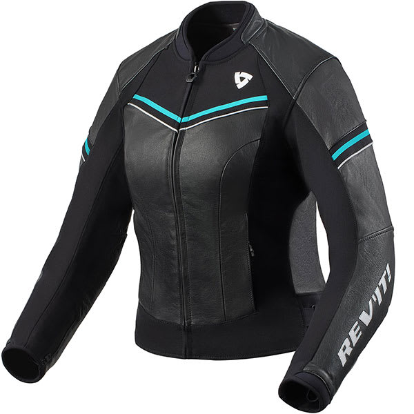 Rev'it Ladies Median Leather Jacket - Black / Turquoise by Rev'it - clearance motorcycle jacket