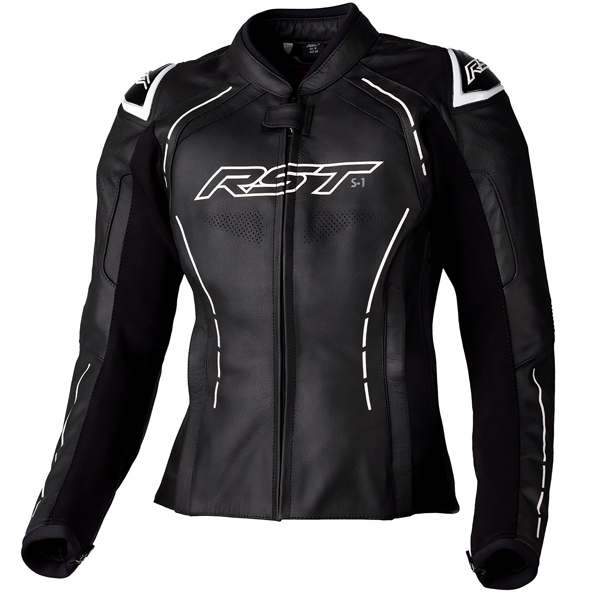 RST Ladies S1 CE Leather Jacket - Black / White by RST - clearance motorcycle jacket