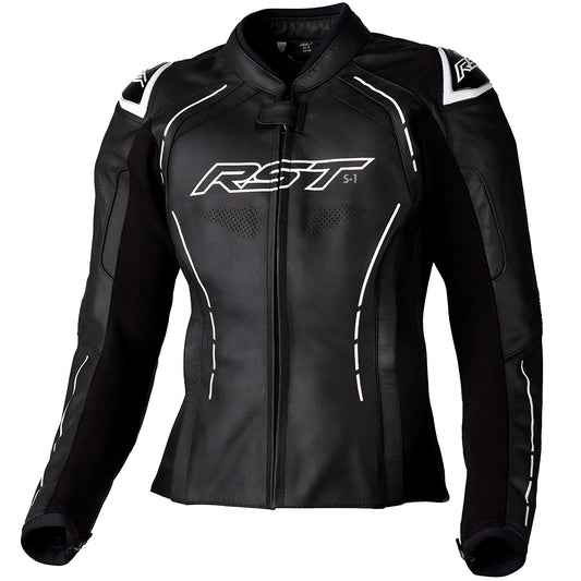 RST Ladies S1 CE Leather Jacket - Black / White by RST - clearance motorcycle jacket