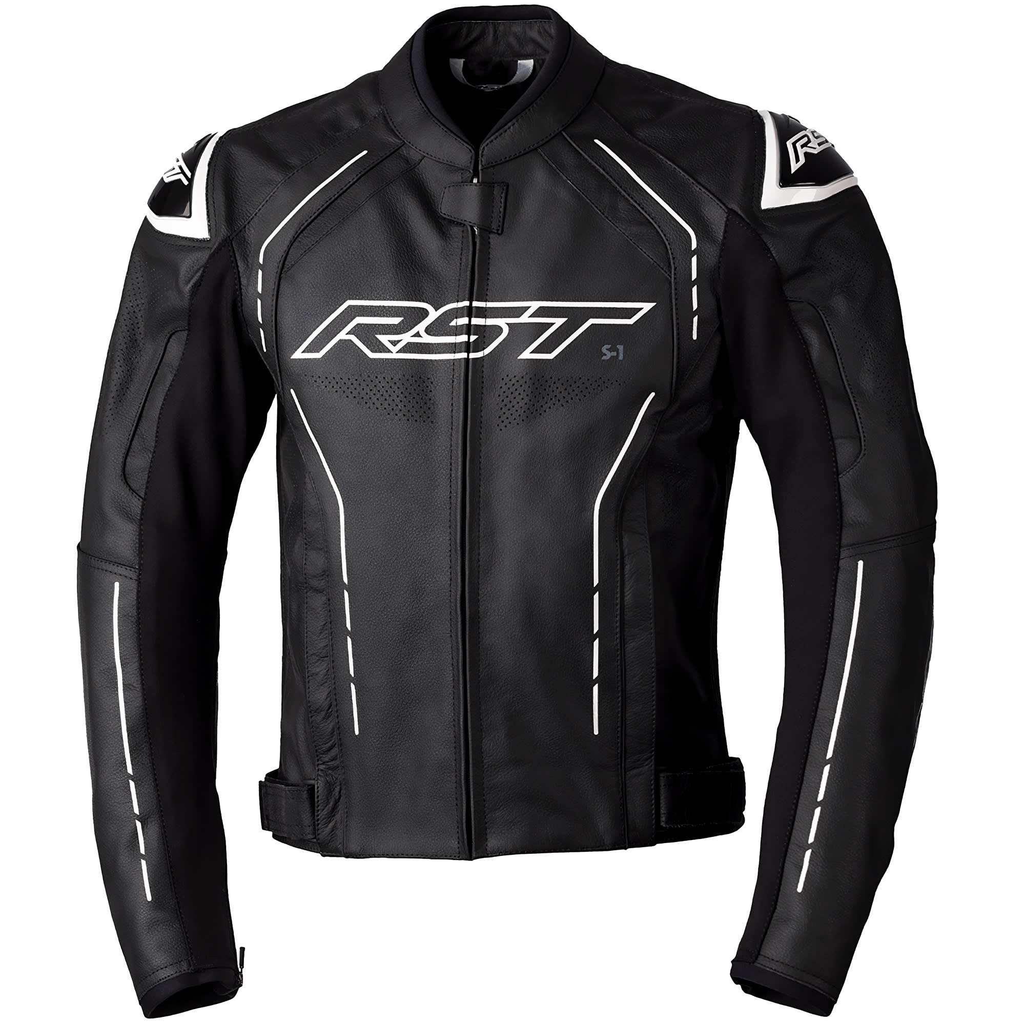 RST S1 CE Leather Jacket - Black / Black / White by RST - clearance motorcycle jacket